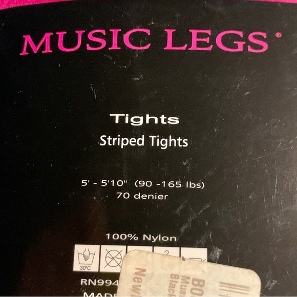2 Pair Music Legs Striped Tights Reg & Thigh-Hi Pink Green Black Costume OS NWT - Picture 4 of 5